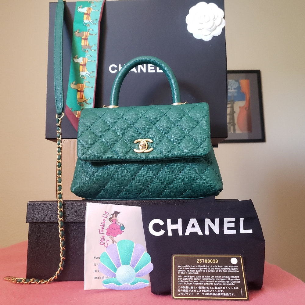 Chanel coco handle green caviar gold hw mini bag